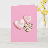 Roze XOXO Leopard Print Hearts Kaart (Gele Bloem)