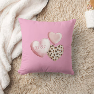 Roze XOXO Leopard Print Hearts Kussen