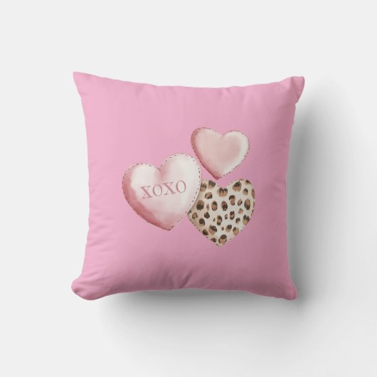Roze XOXO Leopard Print Hearts Kussen (Voorkant)
