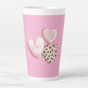 Roze XOXO Leopard Print Hearts Latte Mok