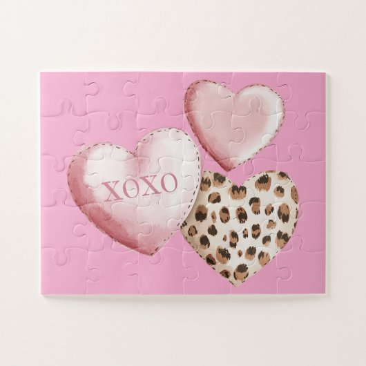 Roze XOXO Leopard Print Hearts Legpuzzel (Horizontaal)