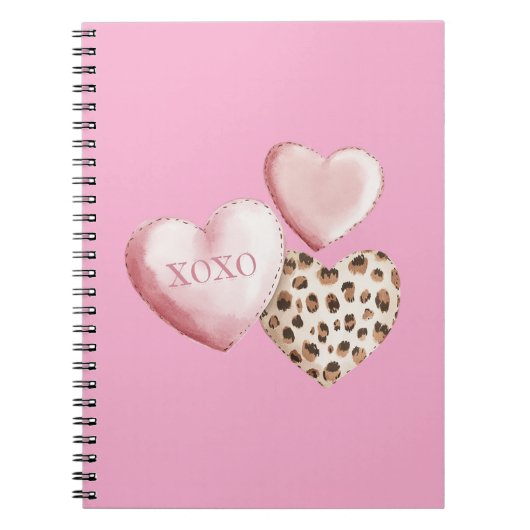 Roze XOXO Leopard Print Hearts Notitieboek (Voorkant)