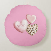 Roze XOXO Leopard Print Hearts Rond Kussen (Voorkant)