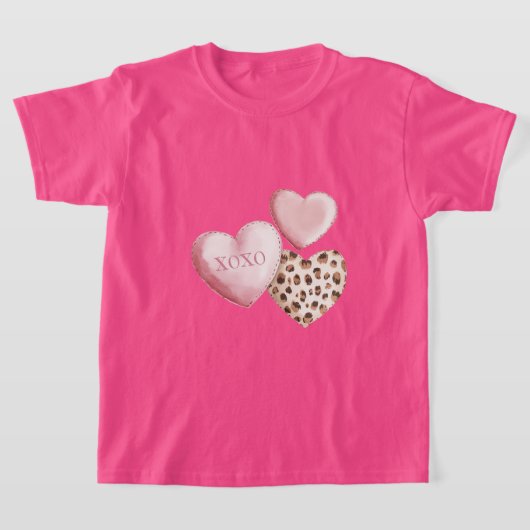 Roze XOXO Leopard Print Hearts T-shirt (Laagn)