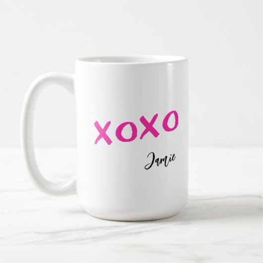 Roze Xoxo-penseelstreek personaliseer de naam Koffiemok (Links)