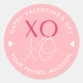 Roze XOXO persoonlijke Valentijnsdag Ronde Sticker (Voorkant)
