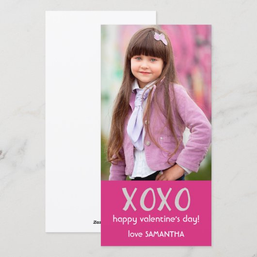 Roze XOXO Valentijn Fotokaart Feestdagenkaart (Voorkant / Achterkant)
