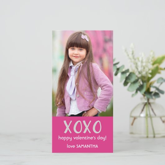 Roze XOXO Valentijn Fotokaart Feestdagenkaart (Staand voorkant)