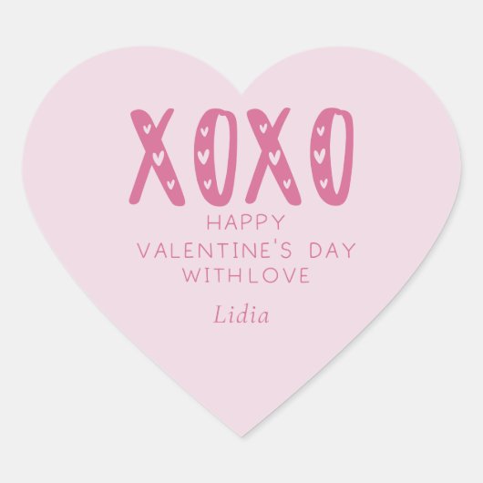 Roze XOXO, Valentijnsdag Hart Sticker (Voorkant)
