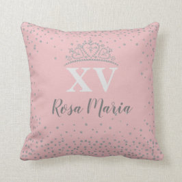 Roze XV 15 Quinceañera Glitter Crown 16-inch Pillo Kussen