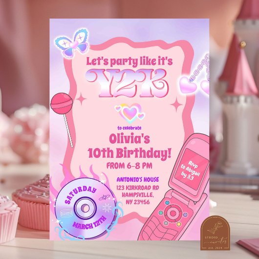 Roze Y2K-feest terug naar 2000 verjaardag Kaart