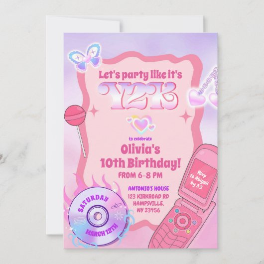 Roze Y2K-feest terug naar de verjaardag van 2000 Kaart (Voorkant)