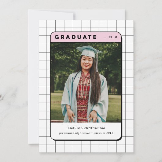 Roze Y2K Retro Computer Esthetisch Afstuderen Foto Aankondiging (Voorkant)