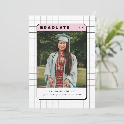 Roze Y2K Retro Computer Esthetisch Afstuderen Foto Aankondiging (Staand voorkant)