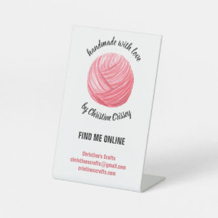 Roze Yarn Craft Crochet   Uitsluitend handgemaakt Reclamebord Met Voetstuk