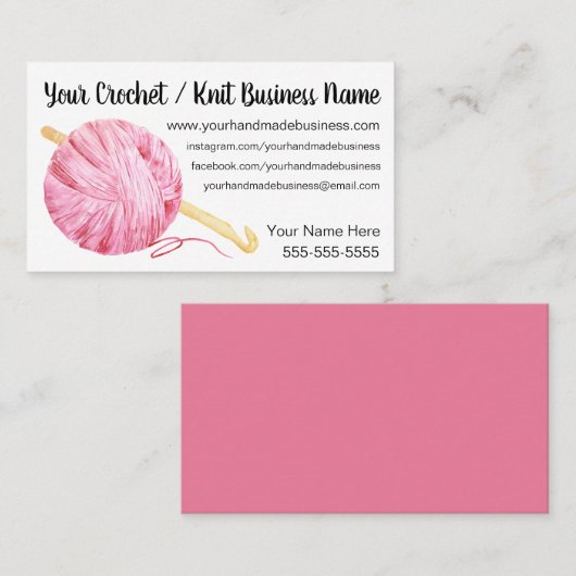 Roze Yarn Crochet Visitekaartje (Voorkant / Achterkant)
