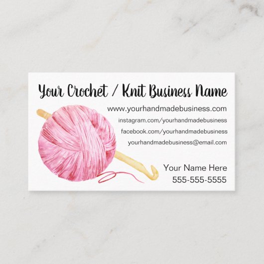 Roze Yarn Crochet Visitekaartje (Voorkant)