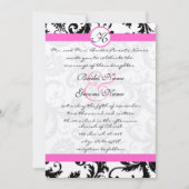 Roze Yarrow en Black Damask Wedding Invitation Kaart (Voorkant)