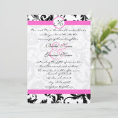 Roze Yarrow en Black Damask Wedding Invitation Kaart (Staand voorkant)