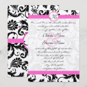 Roze Yarrow en Black Damask Wedding Invitation Kaart (Voorkant / Achterkant)