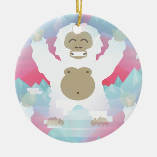 roze yeti keramisch ornament (Voorkant)
