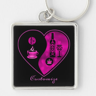 Roze Yin & Yang Coffee & Wine Sleutelhanger