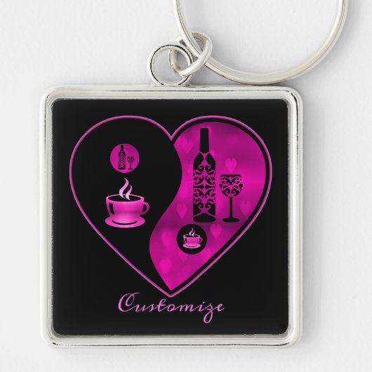 Roze Yin & Yang Coffee & Wine Sleutelhanger (Voorkant)