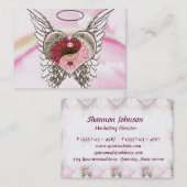 Roze Yin Yang Heart Angel Wings Waterverf Visitekaartje (Voorkant / Achterkant)