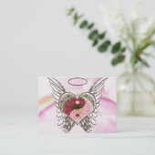 Roze Yin Yang Heart Angel Wings Waterverf Visitekaartje (Staand voorkant)