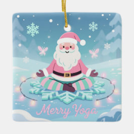 Roze Yoga Kerstman Meditatie Kerstmis Keramisch Ornament