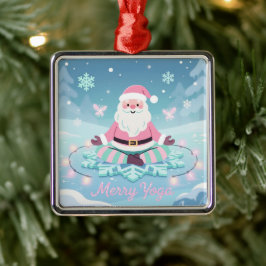 Roze Yoga Kerstman Meditatie Kerstmis Metalen Ornament