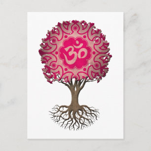 Roze Yoga Om Tree of Life Briefkaart