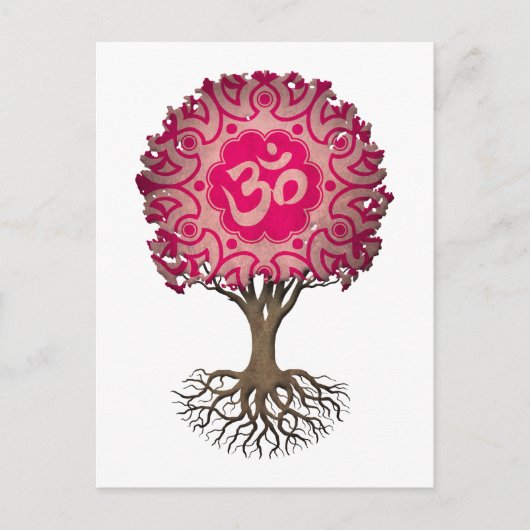 Roze Yoga Om Tree of Life Briefkaart (Voorkant)