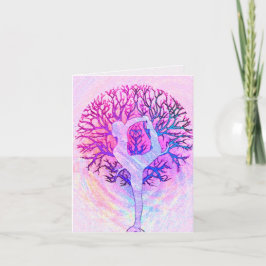 Roze Yoga Tree Vrouw in parelkleuren Kaart
