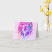 Roze Yoga Tree Vrouw in parelkleuren Kaart (Gele Bloem)