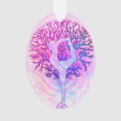 Roze Yoga Tree Vrouw in parelkleuren Ornament (voorkant)