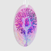 Roze Yoga Tree Vrouw in parelkleuren Ornament (voorkant)