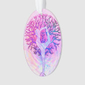 Roze Yoga Tree Vrouw in parelkleuren Ornament (voorkant)