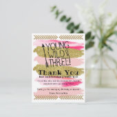 Roze Young Wild & Three Birthday Hartelijk dank Kaart (Staand voorkant)