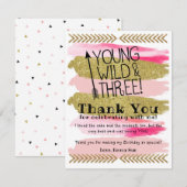 Roze Young Wild & Three Birthday Hartelijk dank Kaart (Voorkant / Achterkant)