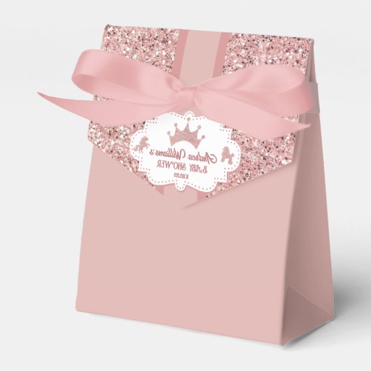 Roze zacht prinses glitter sparkle baby shower bedankdoosjes (Voorkant Zijde)