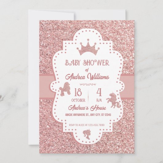 Roze zacht prinses glitter sparkle baby shower kaart (Voorkant)