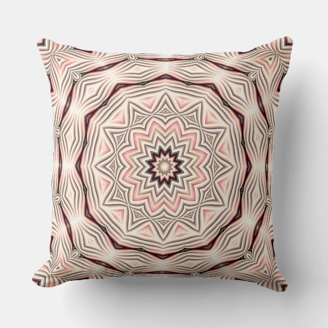 Roze, zacht roze, wit en bruin mandala. kussen (Voorkant)