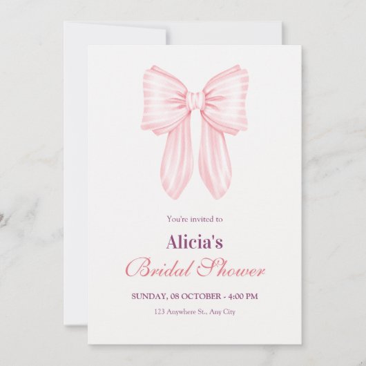 Roze zacht strikje lint vrijgezellenfeest kaart (Voorkant)