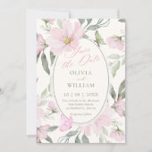 Roze zachte bloem vlinder bruiloft save the date (Voorkant)