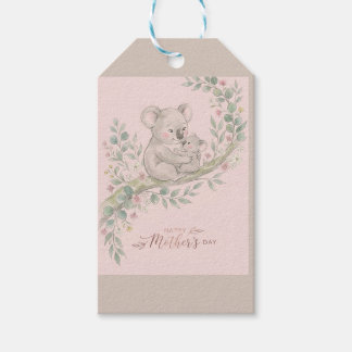 Roze, zachte koalamama en joey cadeaulabel