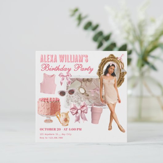 Roze zachte mode collage foto verjaardag kaart (Staand voorkant)