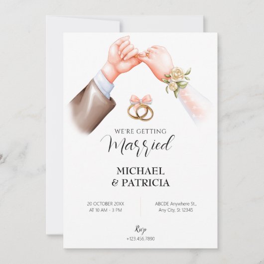 Roze zachte paar ring bruiloft Uitnodiging (Voorkant)