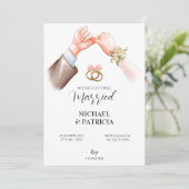 Roze zachte paar ring bruiloft Uitnodiging (Staand voorkant)