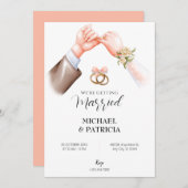 Roze zachte paar ring bruiloft Uitnodiging (Voorkant / Achterkant)